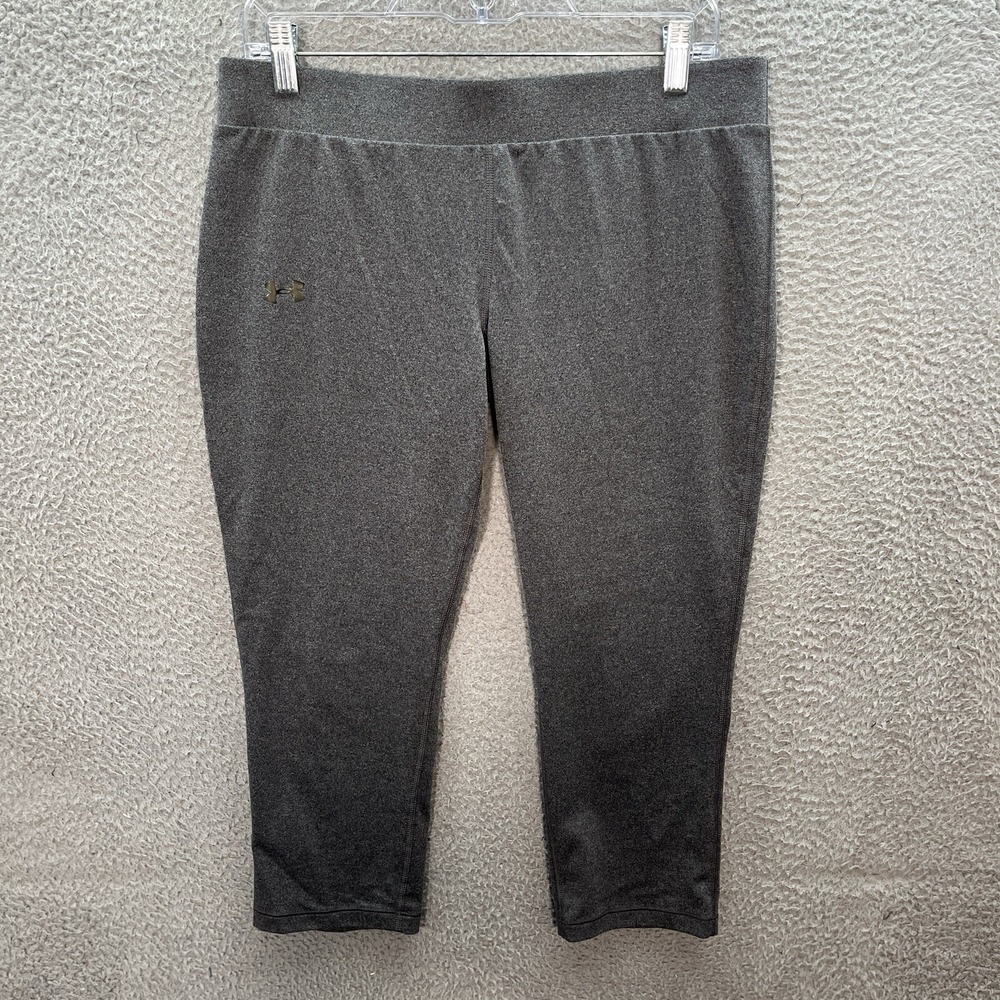 Under Armour Leggings Womens Large Gray Fitted Heat Gear Capri Yoga Jogging Gym‎